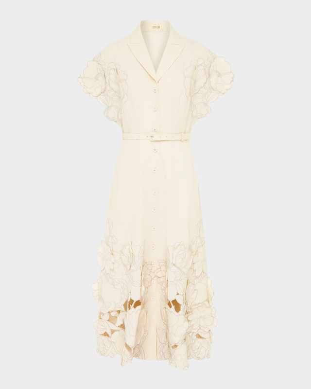 Aubrey Floral-Embroidered Midi Shirtdress